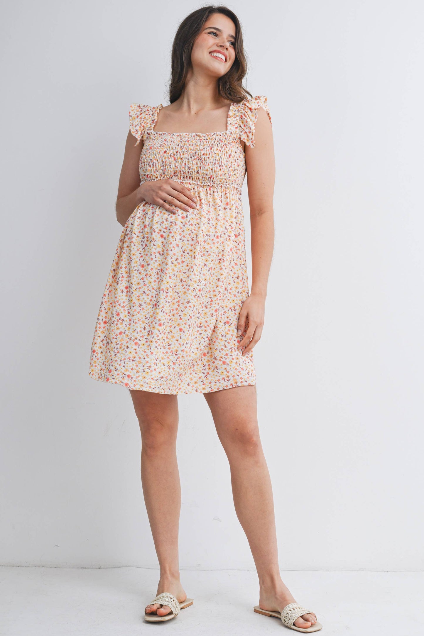 Floral Smocked Maternity Babydoll Dress