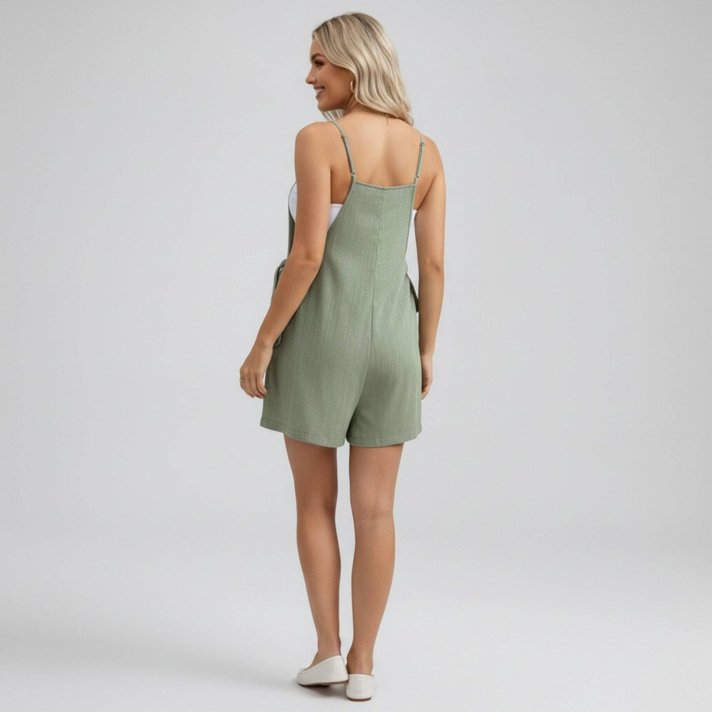 Maternity Sleeveless Tie Side Romper with Adjustable Straps Loose Fit Soft Stretch