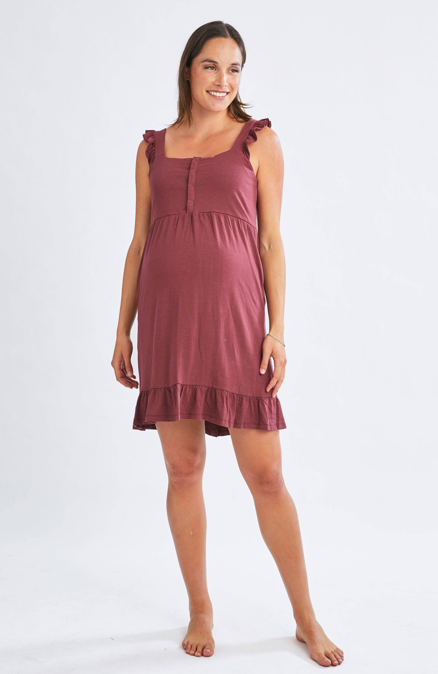 Grace Hospital Birthing Gown/Night Dress with Nursing Access - Burgundy Red