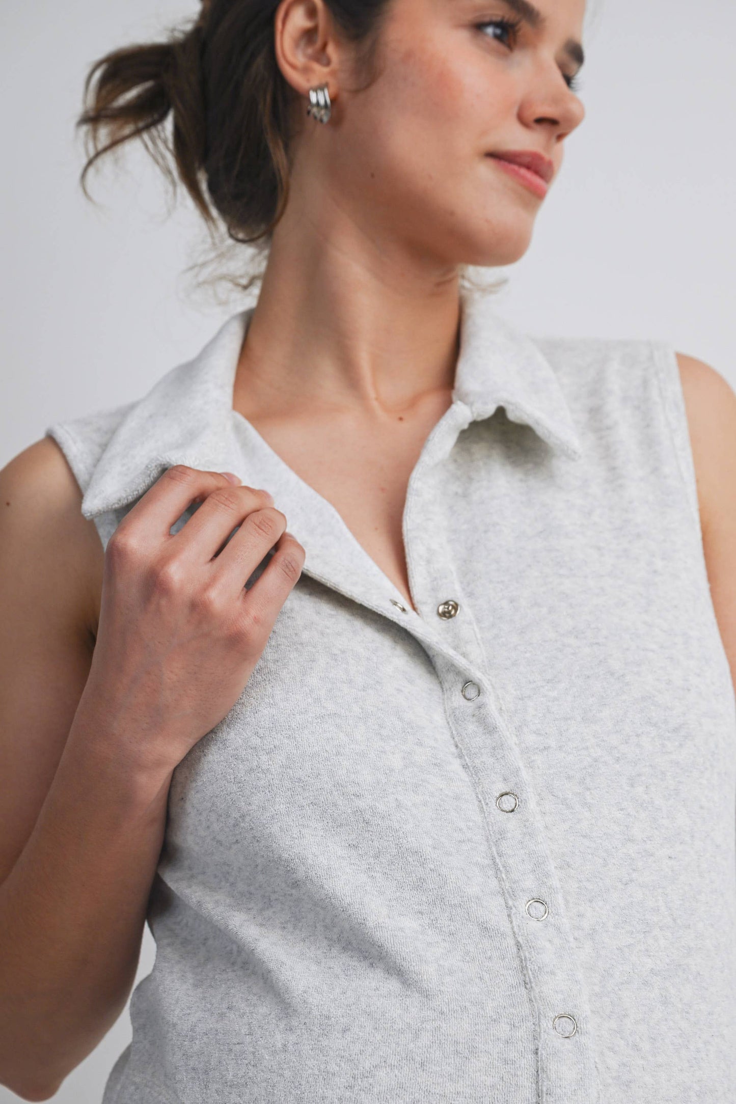 Button Front Collared Maternity Romper with Pockets