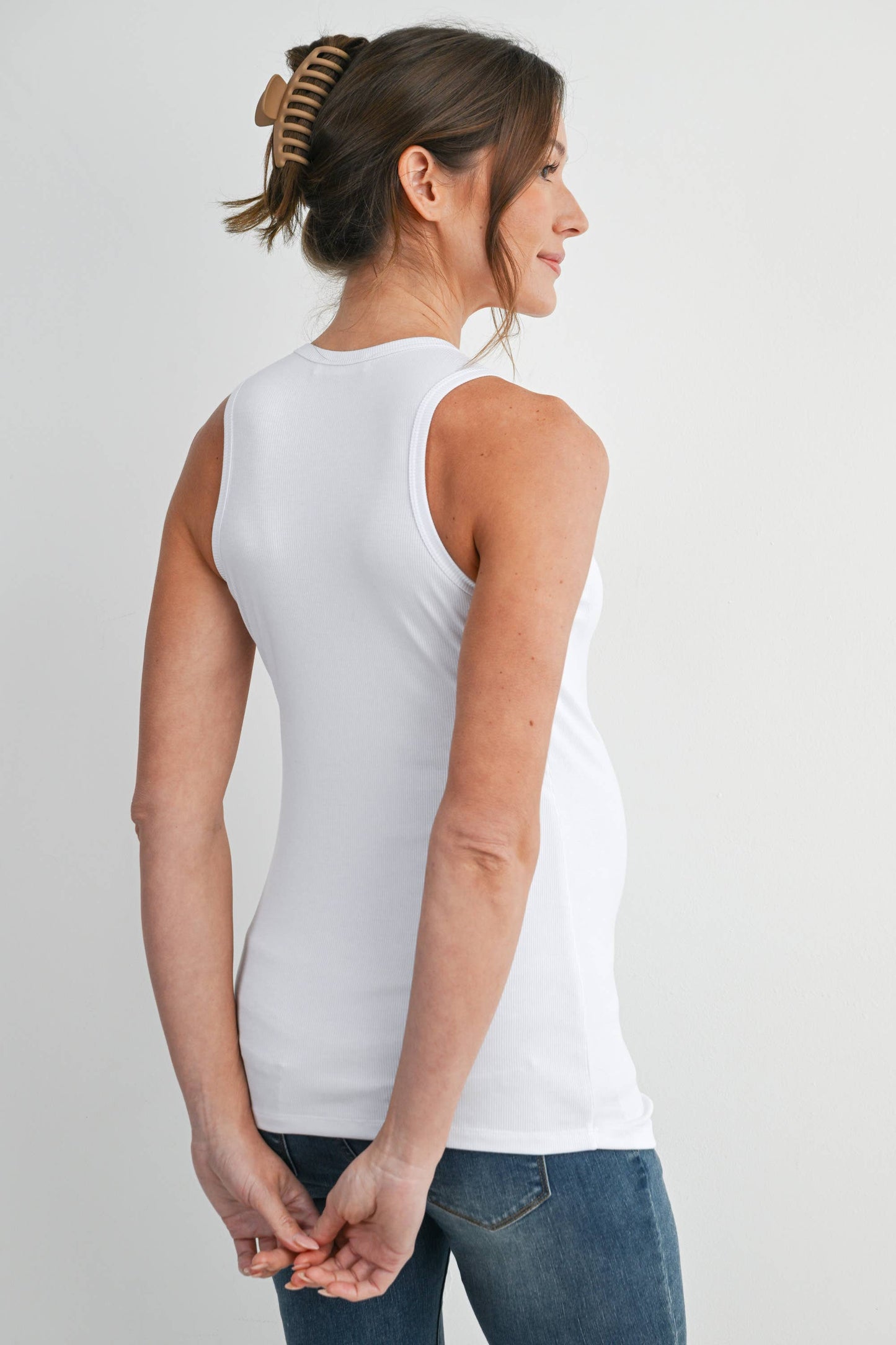 Ribbed Maternity Sleeveless Henley Tank Top