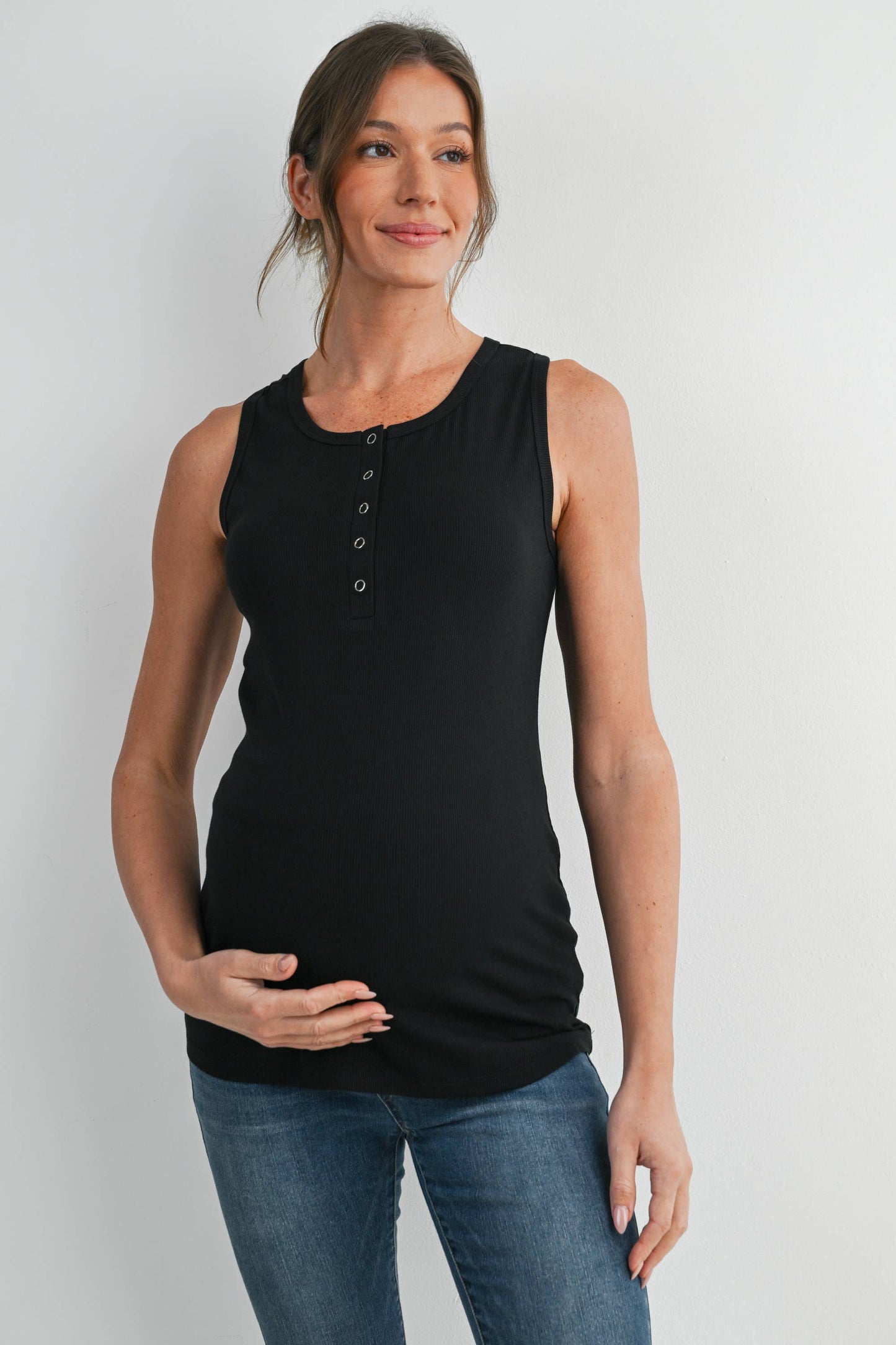 Ribbed Maternity Sleeveless Henley Tank Top