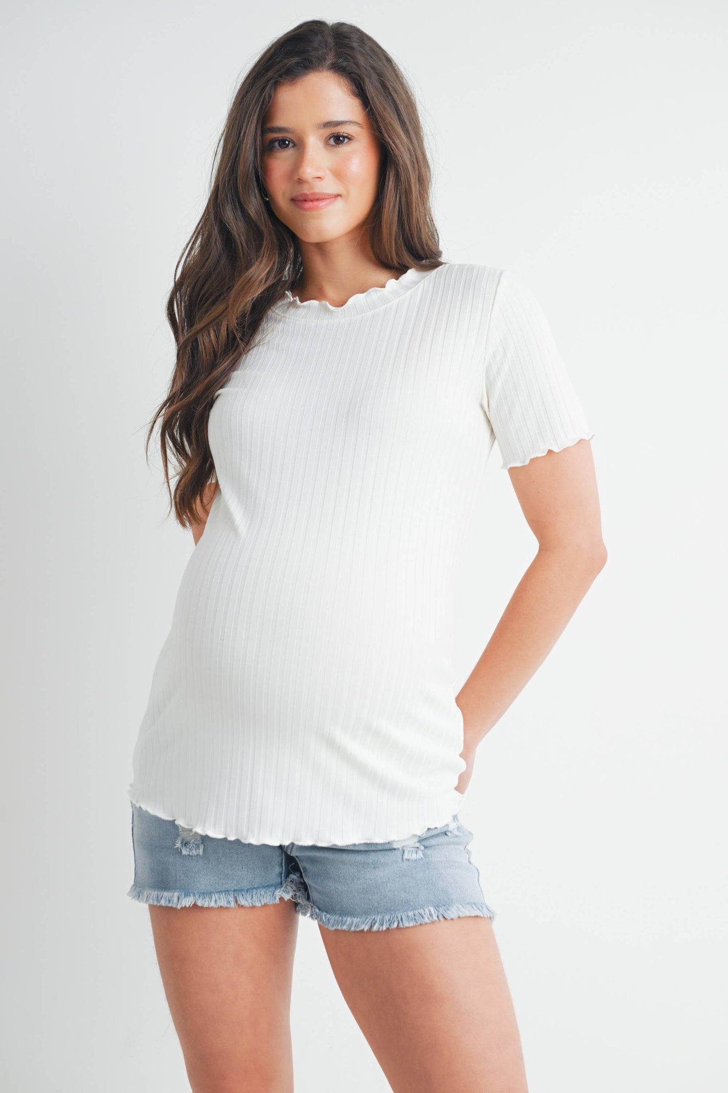 Ribbed Short Sleeve Maternity Shirt