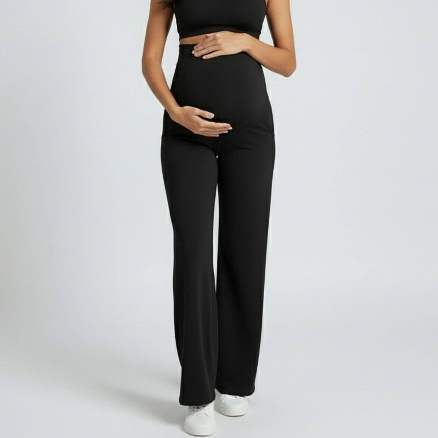 High Waist Maternity Wide Leg Pants with Over Belly Panel Soft Stretch Lounge Pants