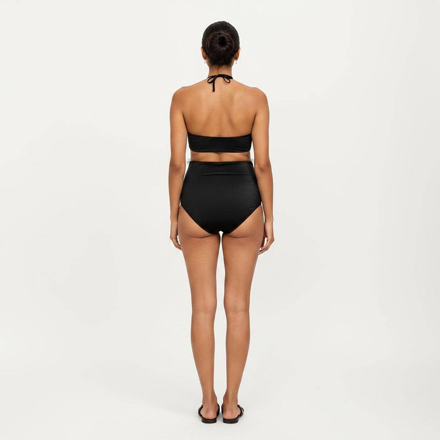 Maternity Bandeau Two-piece Swimsuit with Floral Trim and High-Waisted Bottom
