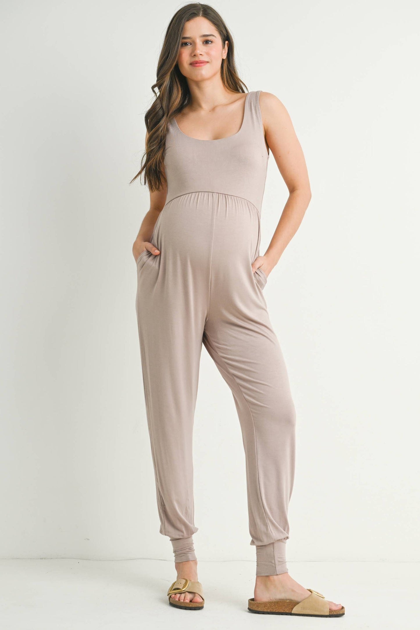 Scoop Neck Sleeveless Maternity Jogger Jumpsuit