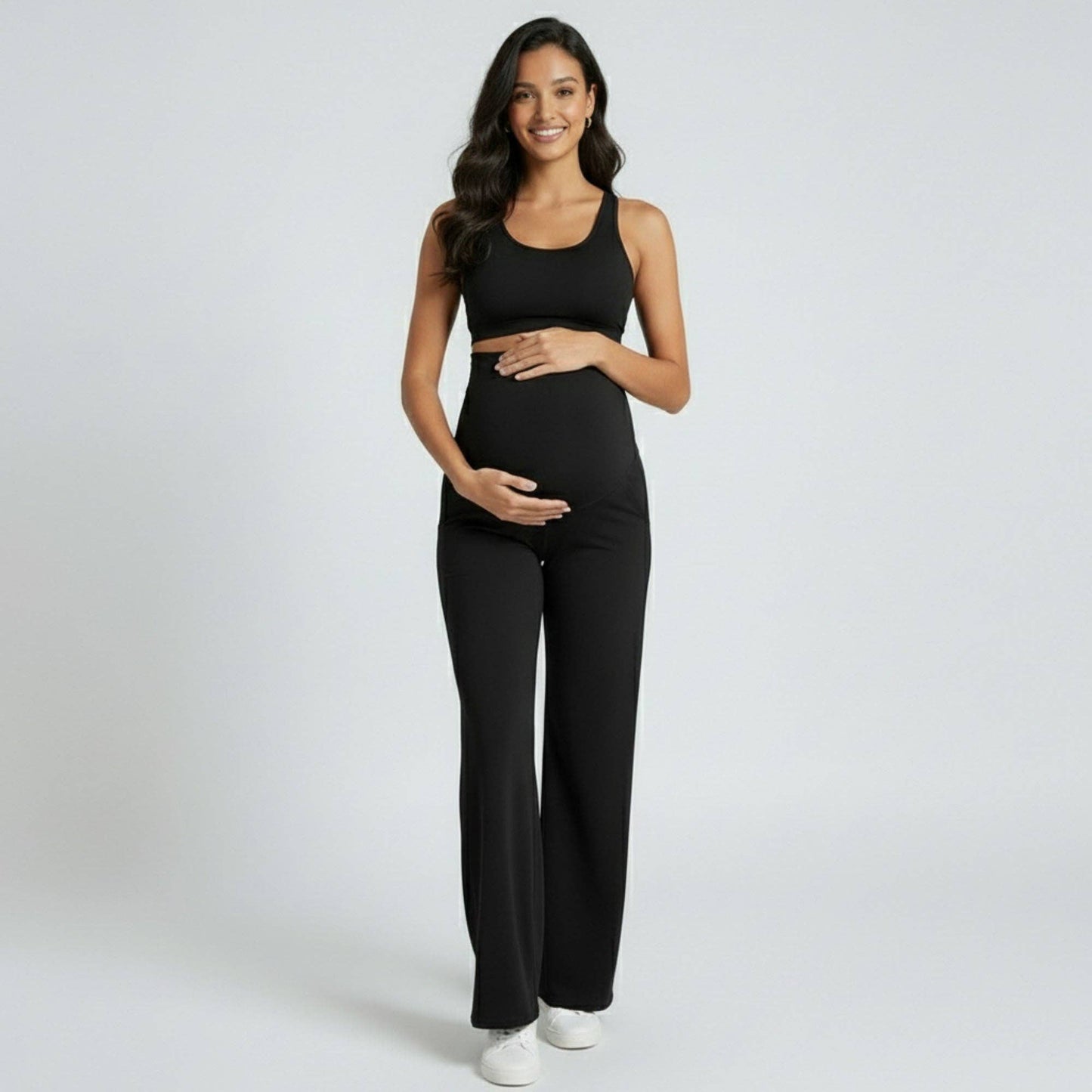 High Waist Maternity Wide Leg Pants with Over Belly Panel Soft Stretch Lounge Pants