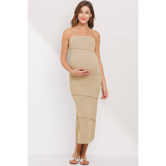 Strapless Exposed Seam Maternity Midi Dress