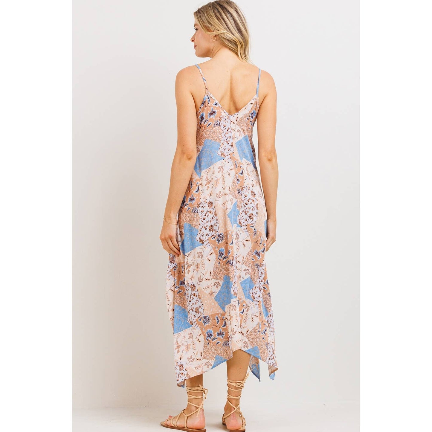 Patchwork Print Asymmetric Maternity Midi Dress