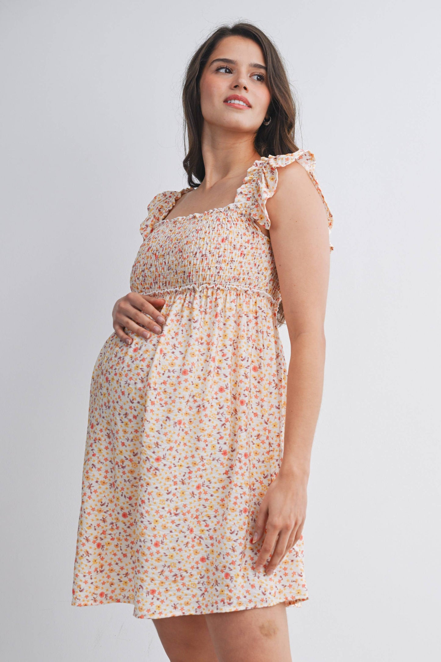 Floral Smocked Maternity Babydoll Dress