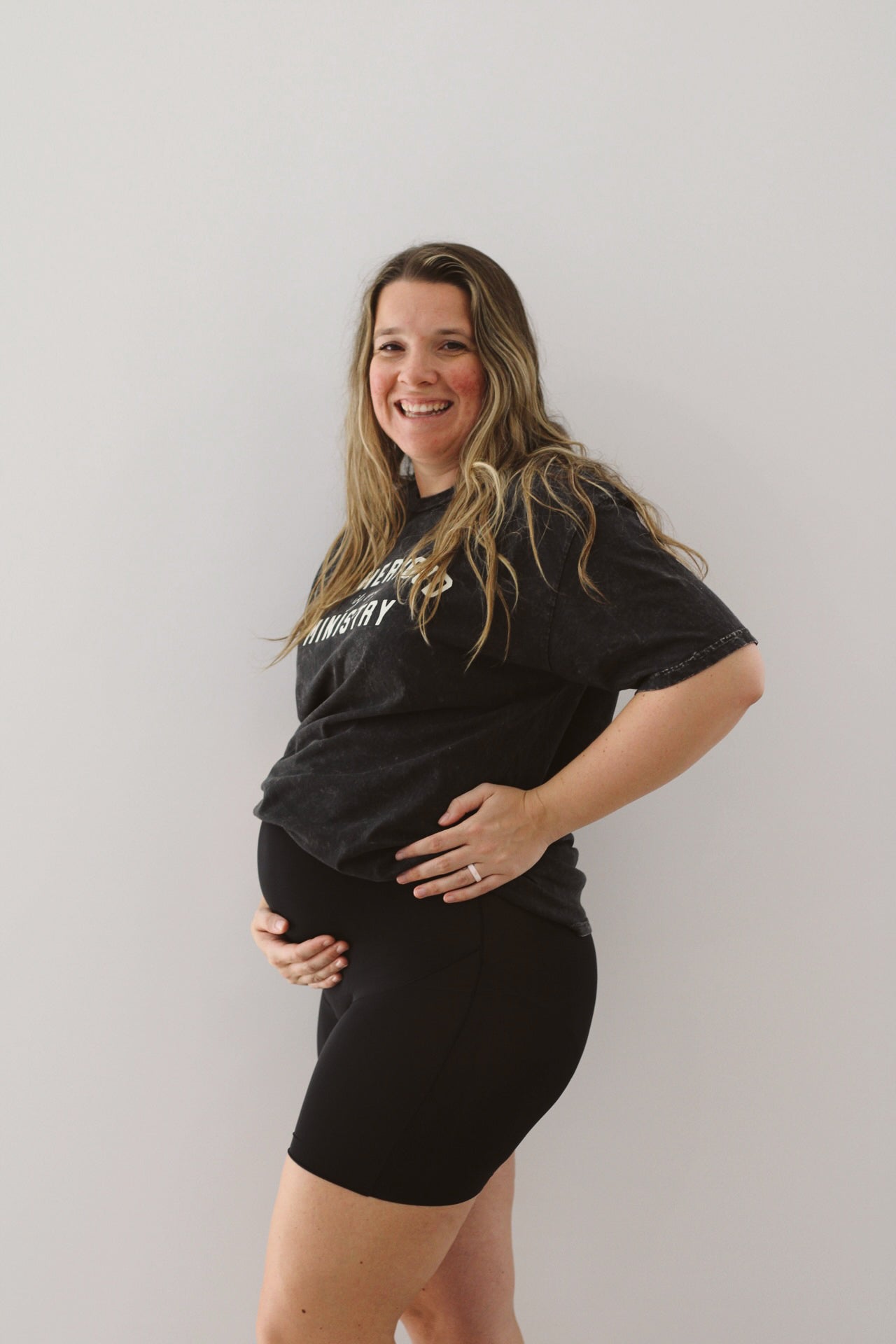 High Waist Maternity Bike Shorts with Over Belly Panel Smooth Stretch Activewear Shorts