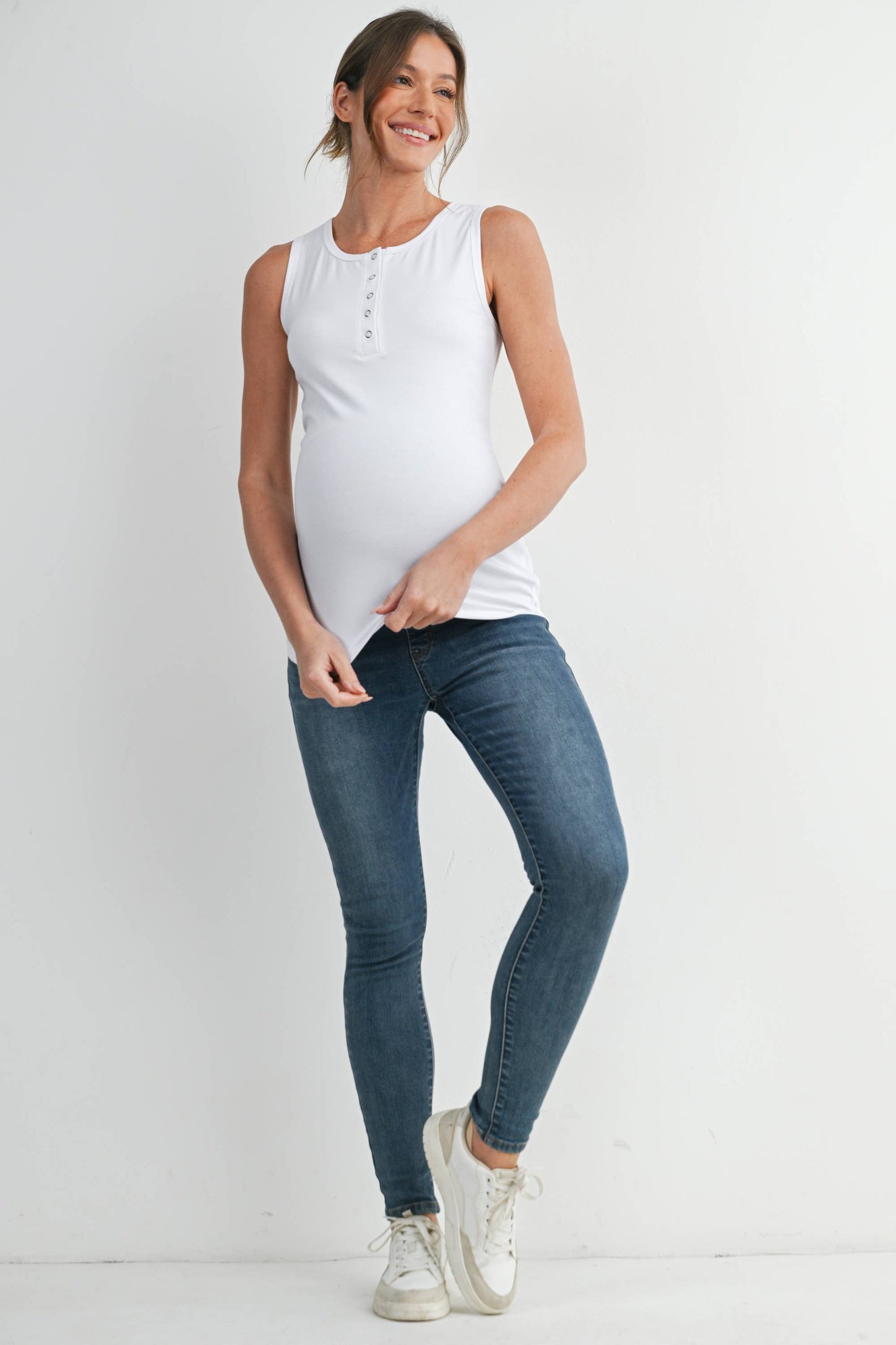 Ribbed Maternity Sleeveless Henley Tank Top