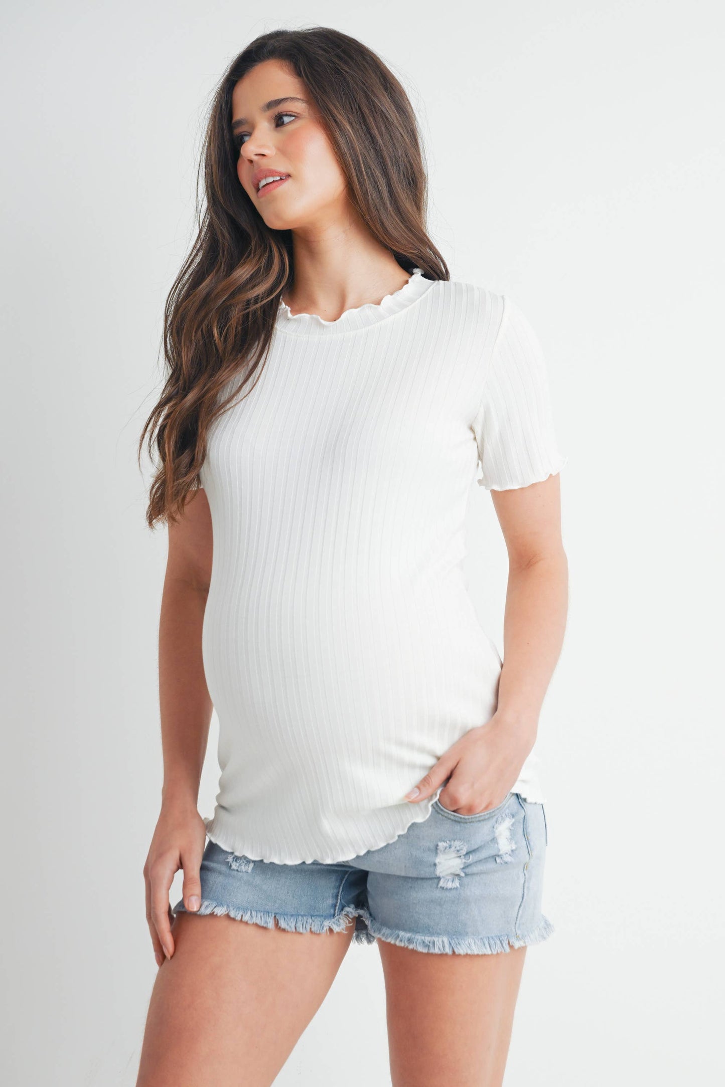 Ribbed Short Sleeve Maternity Shirt