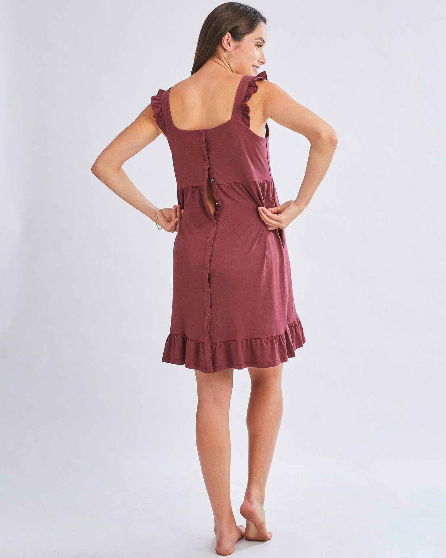Grace Hospital Birthing Gown/Night Dress with Nursing Access - Burgundy Red