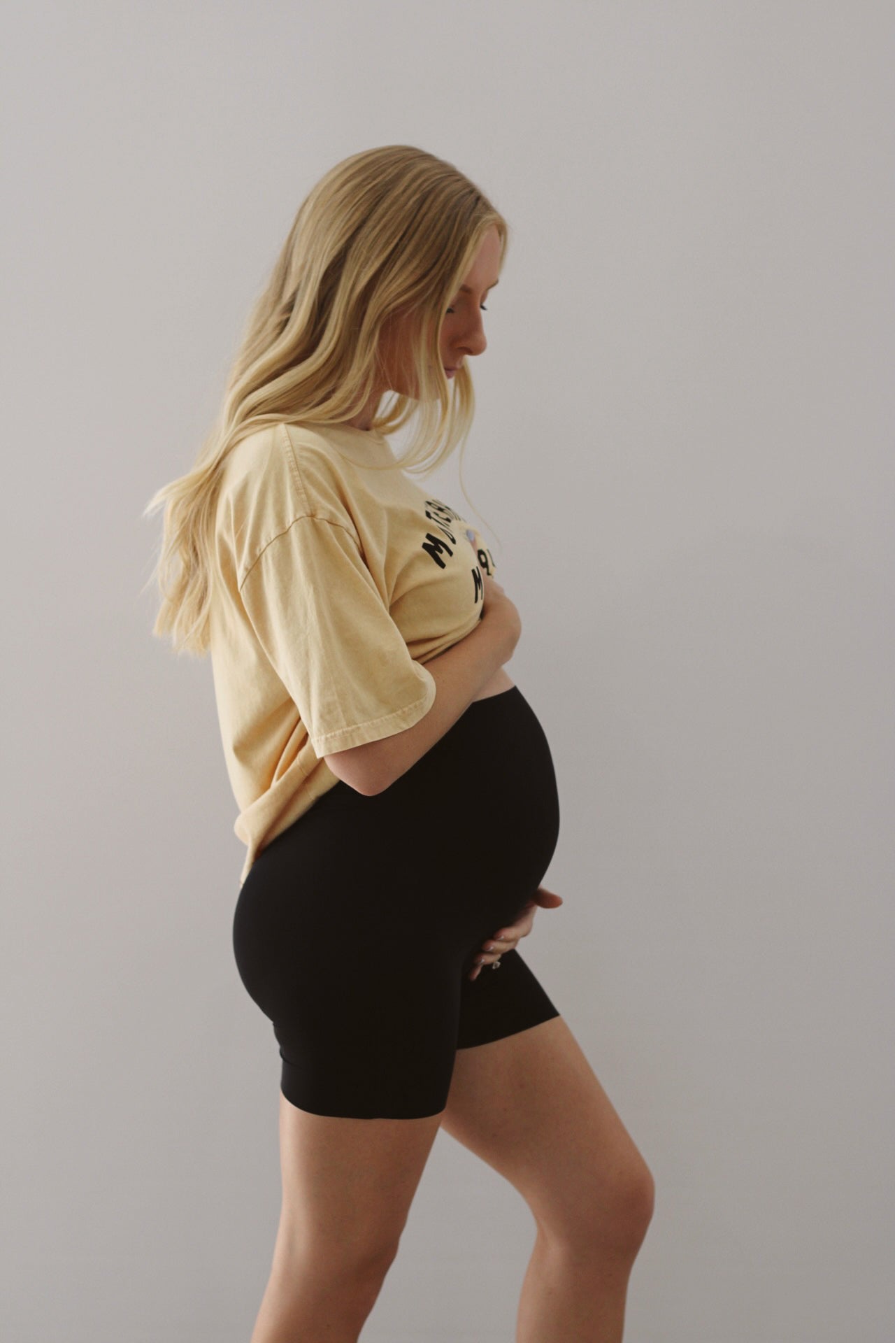 High Waist Maternity Bike Shorts with Over Belly Panel Smooth Stretch Activewear Shorts