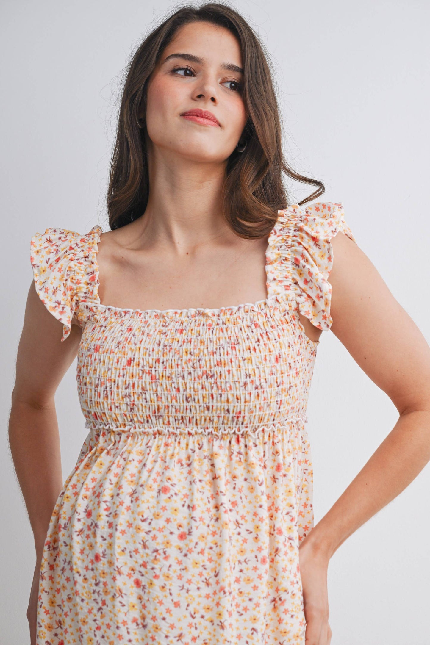 Floral Smocked Maternity Babydoll Dress
