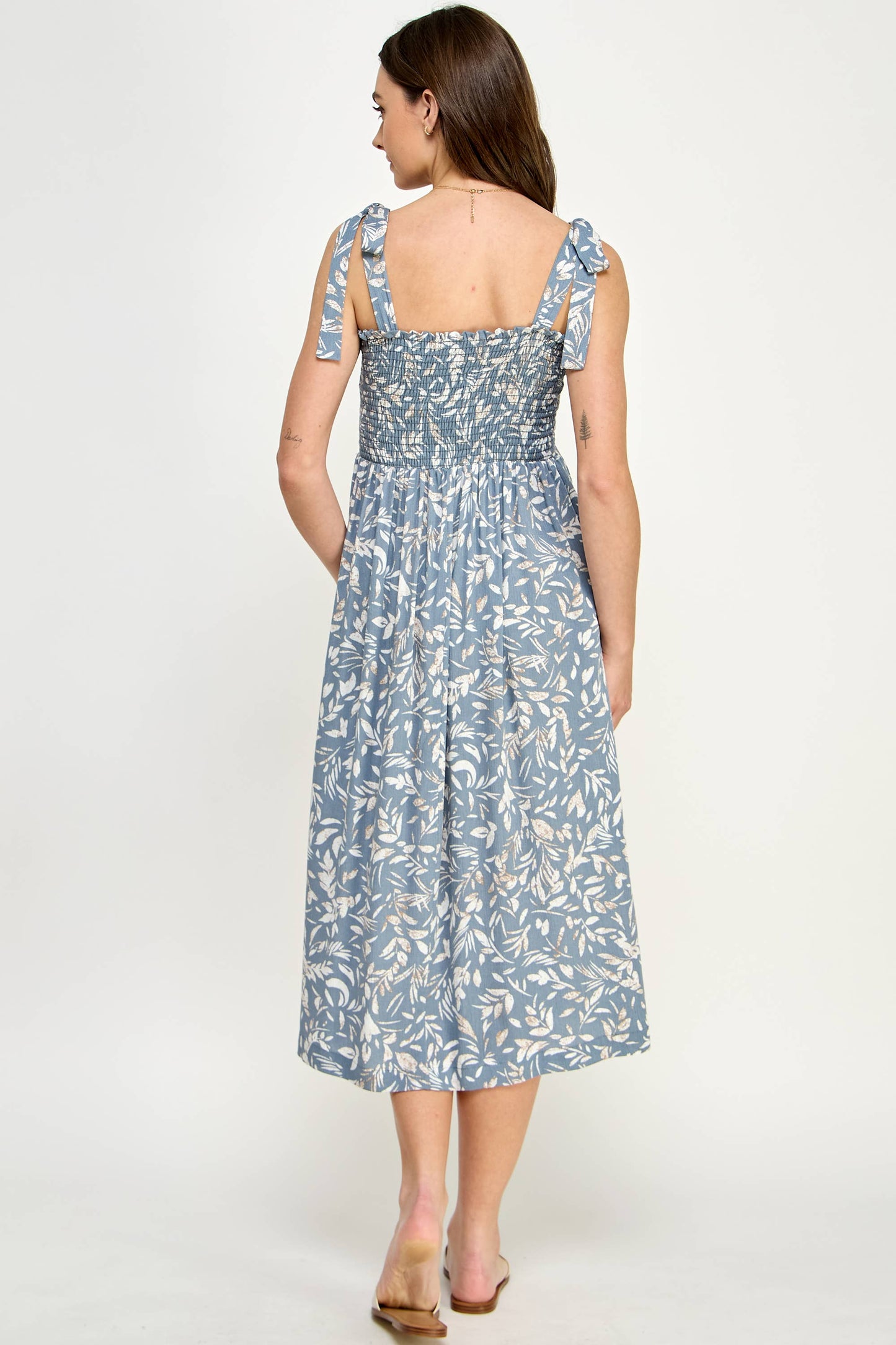 Light Blue Smocked Sleeveless Maternity Midi Dress