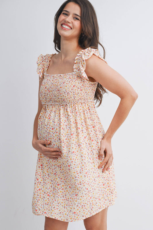 Floral Smocked Maternity Babydoll Dress